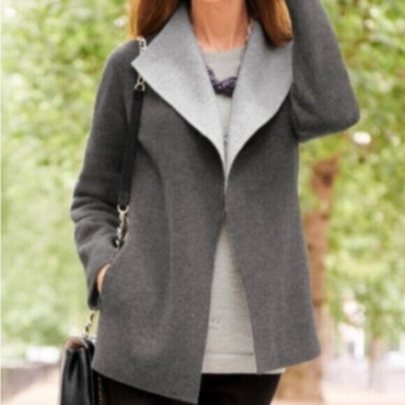 Talbots * Boiled Wool Blazer Jacket Open Front Light / Dark Gray EUC - Picture 15 of 15